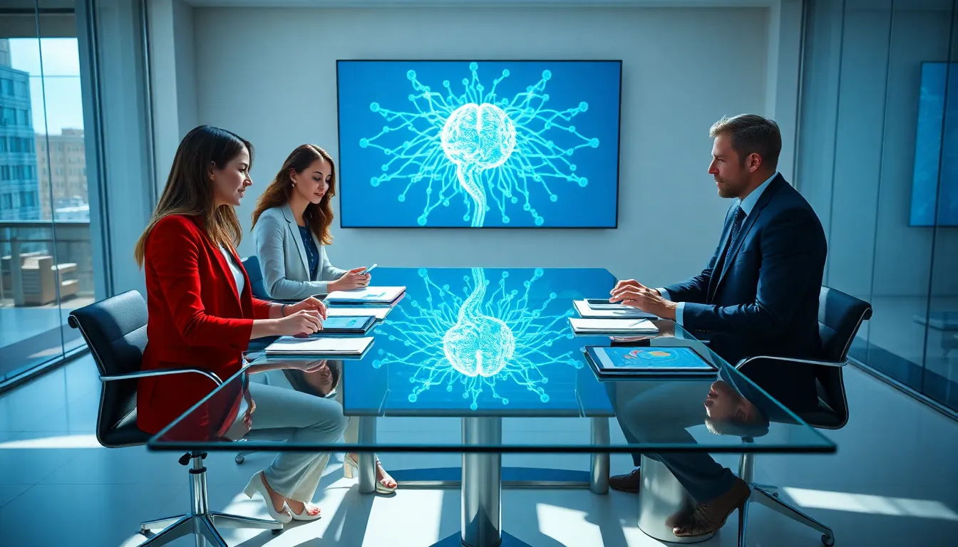 professionals discussing habit formation in a modern office.