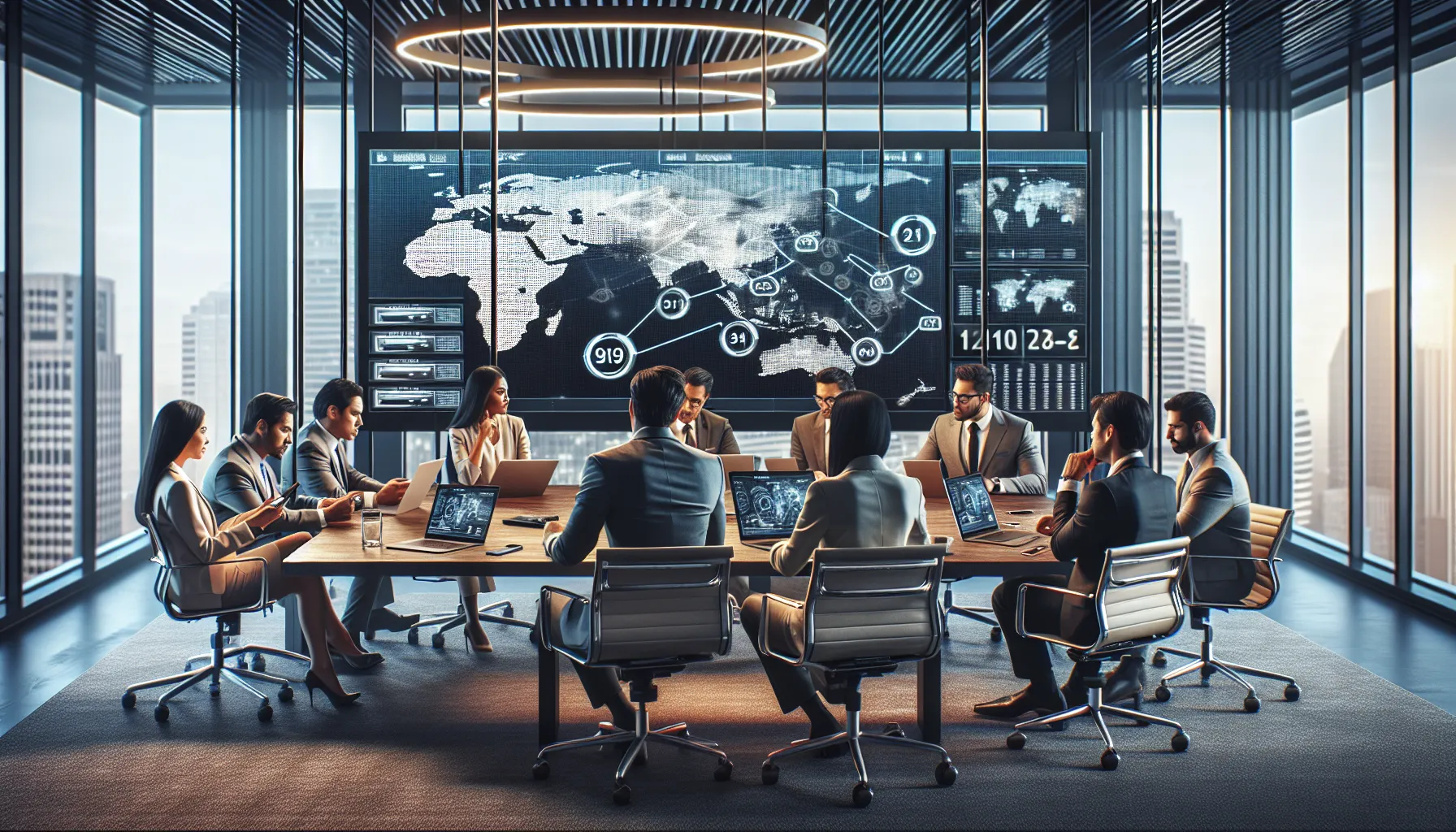 professionals discussing phone number assignments in a modern office.