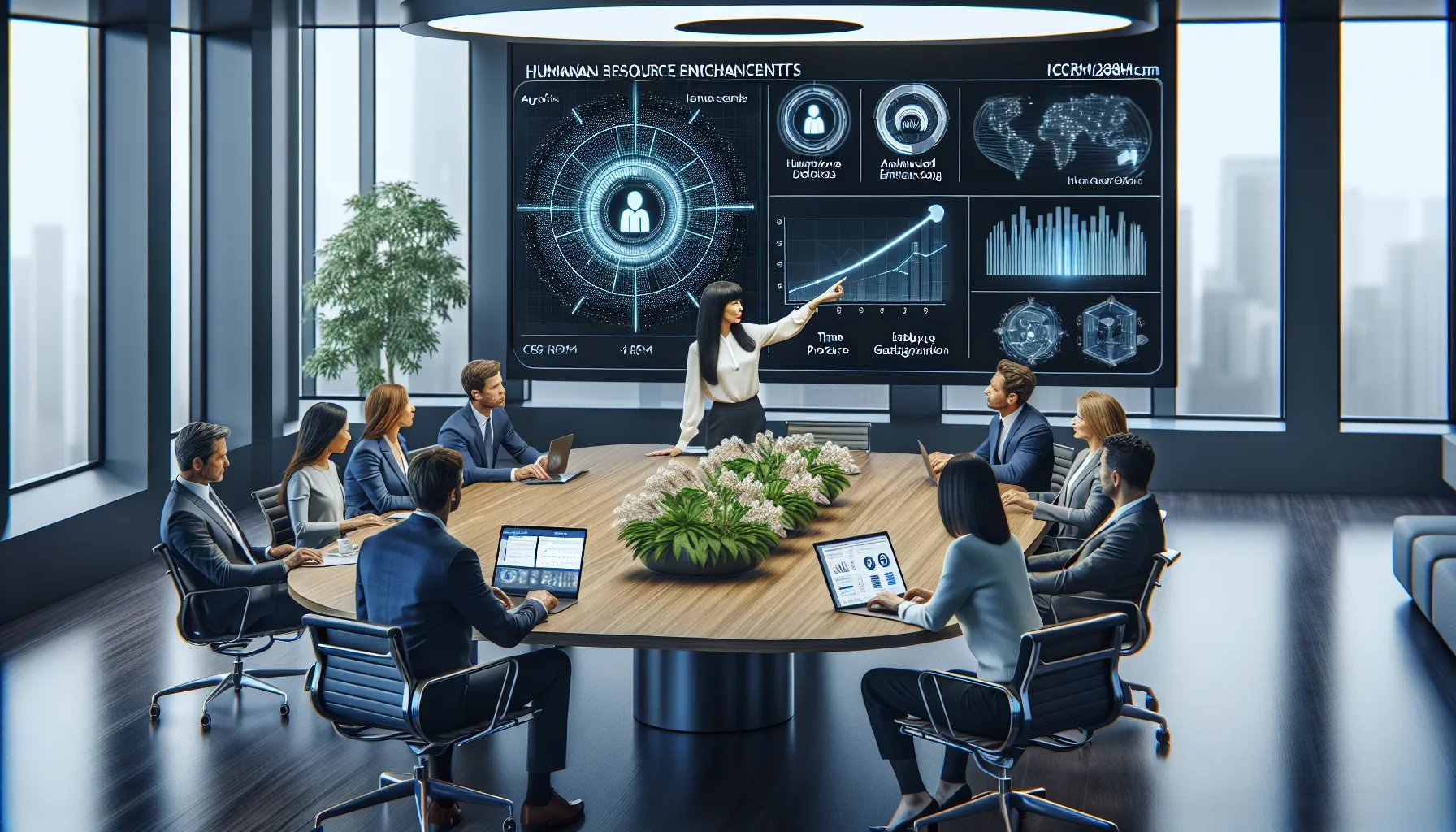 HR professionals collaborating in a modern office space.