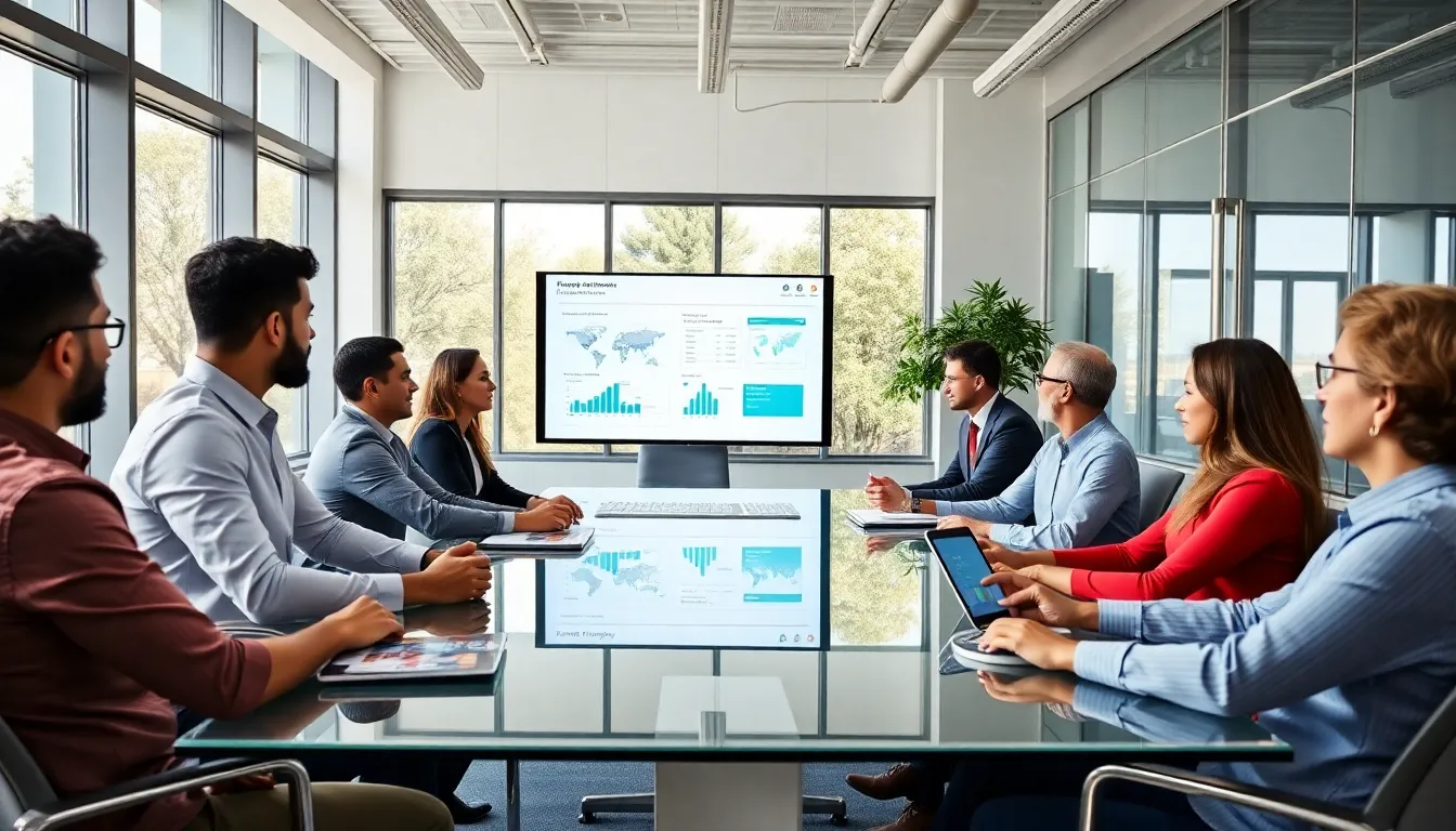 diverse team collaborating on procurement strategies in a modern office.