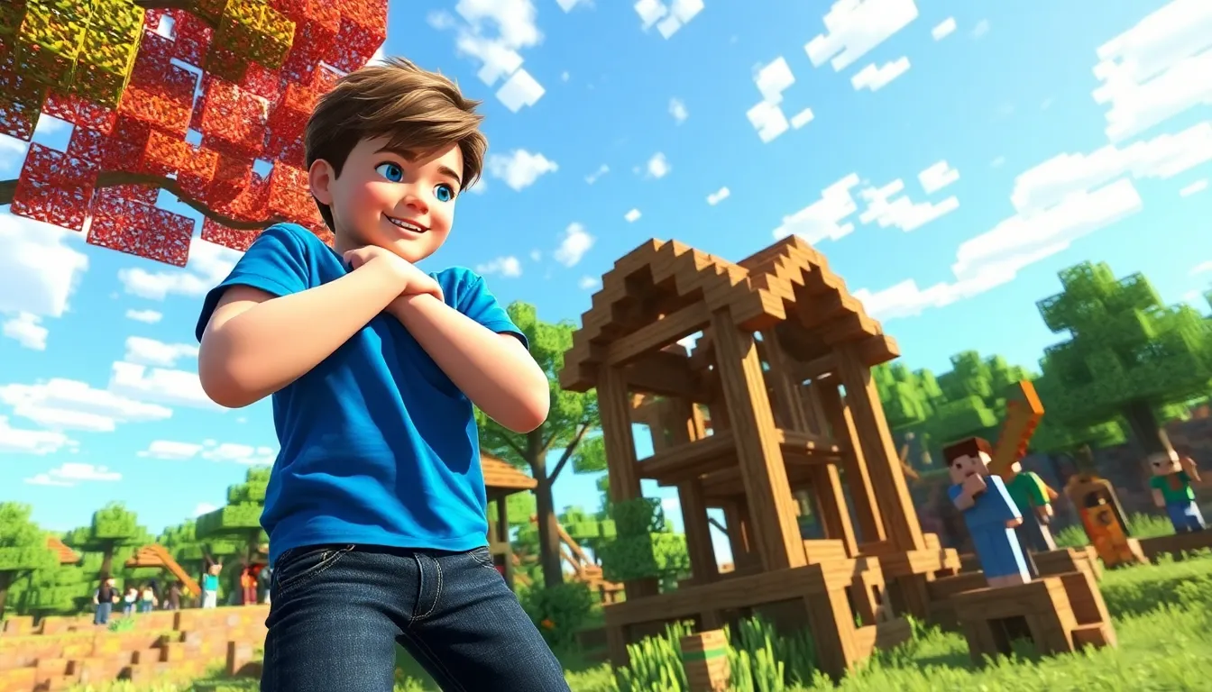 A player building in Minecraft’s colorful blocky world.