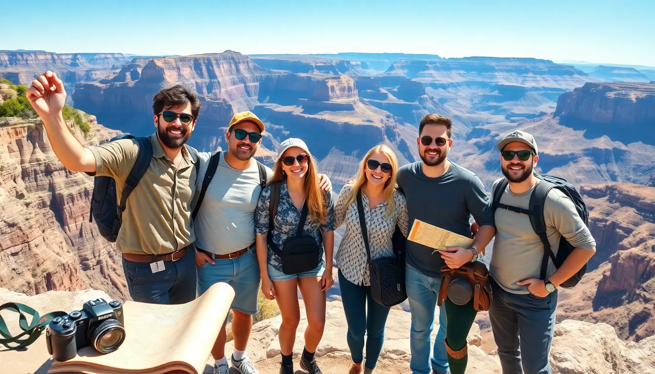 travelers celebrating at a scenic bucket list location.