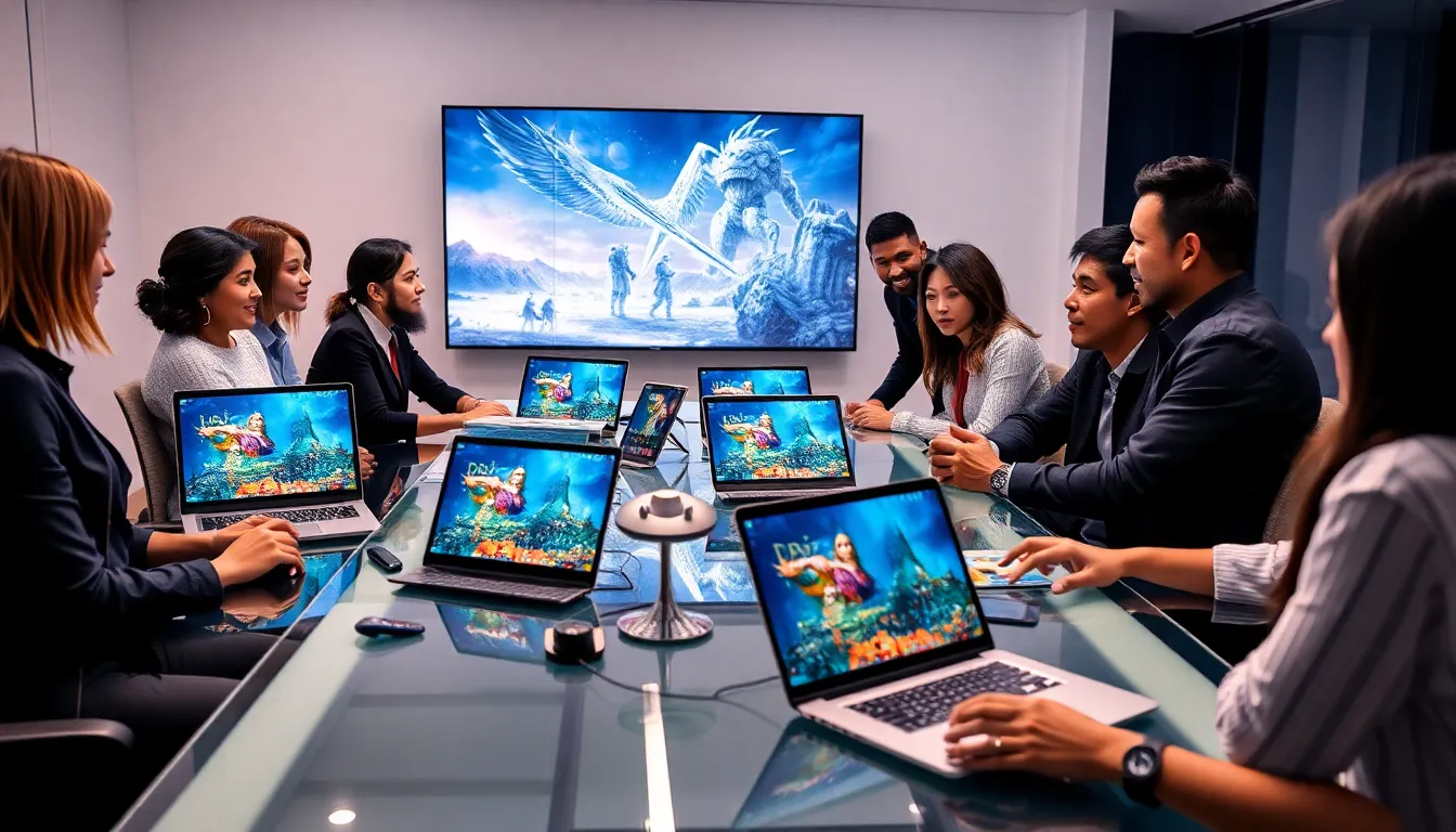 diverse team brainstorming about the origins of Final Fantasy.