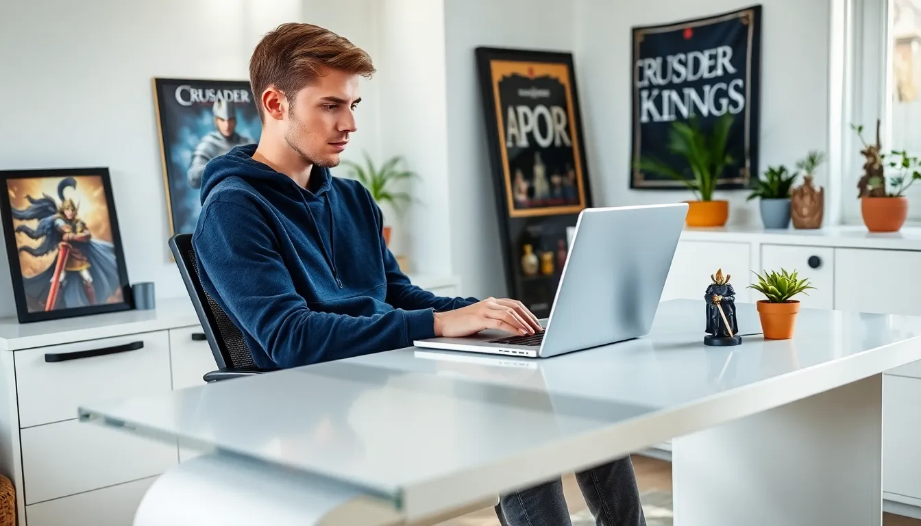 A gamer using CK2Generator in a bright home office.