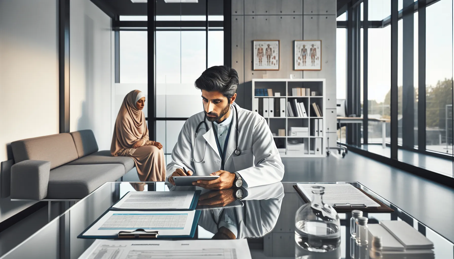 Healthcare professionals conducting mental health assessment in modern clinical office