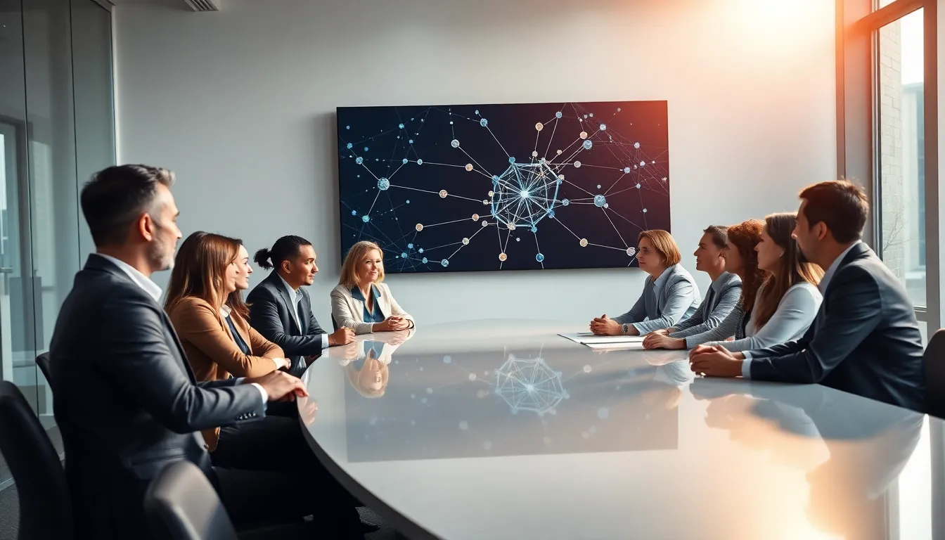 diverse professionals discussing politics in a modern office.