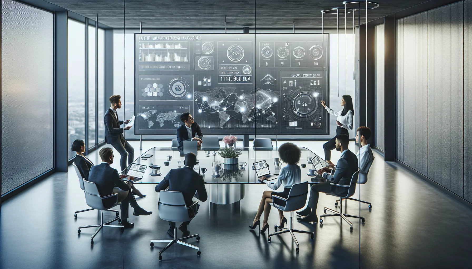 diverse team discussing technology trends in a modern office.