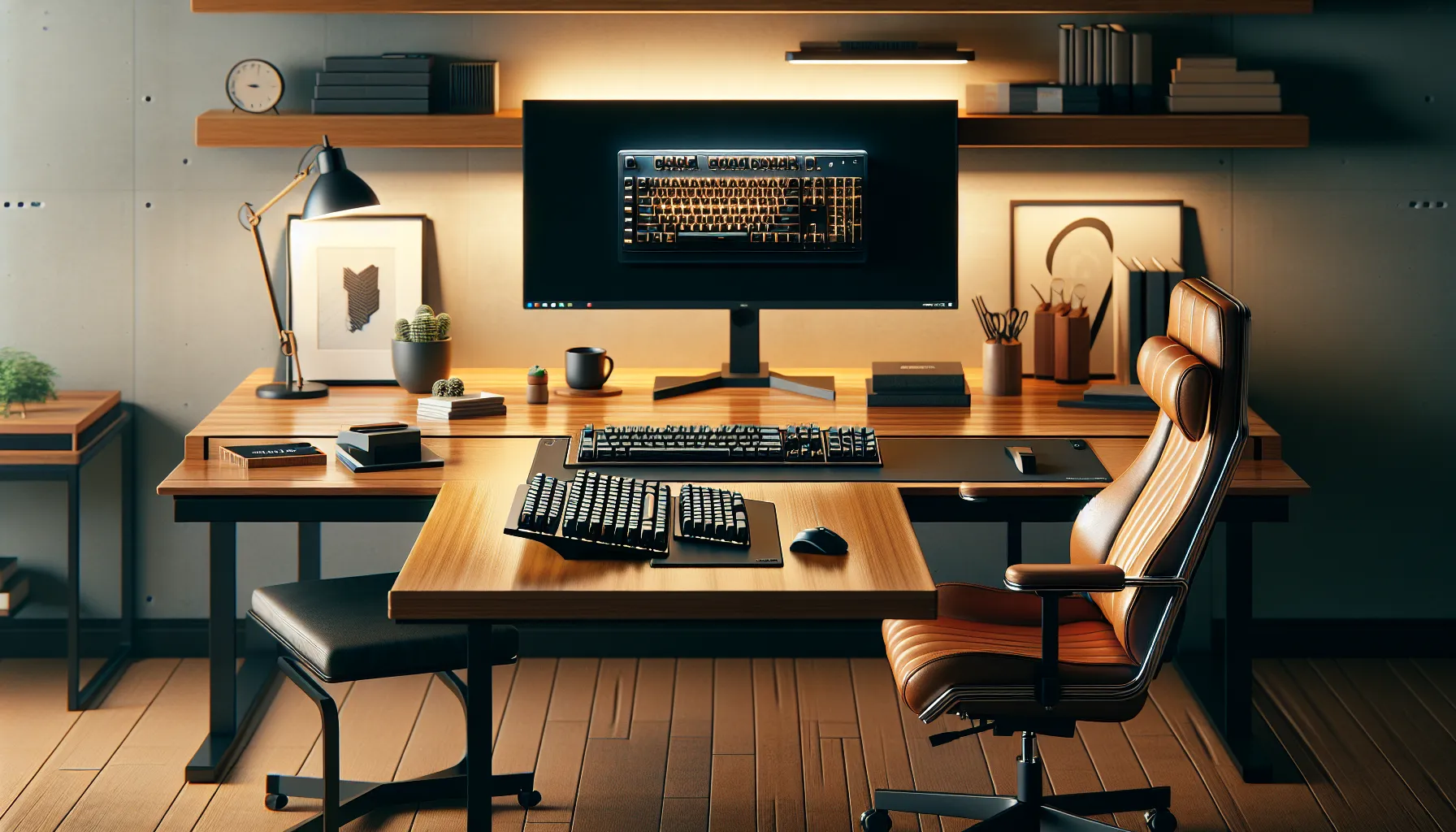 A desk setup showcasing mechanical and membrane keyboards side by side for comparison.