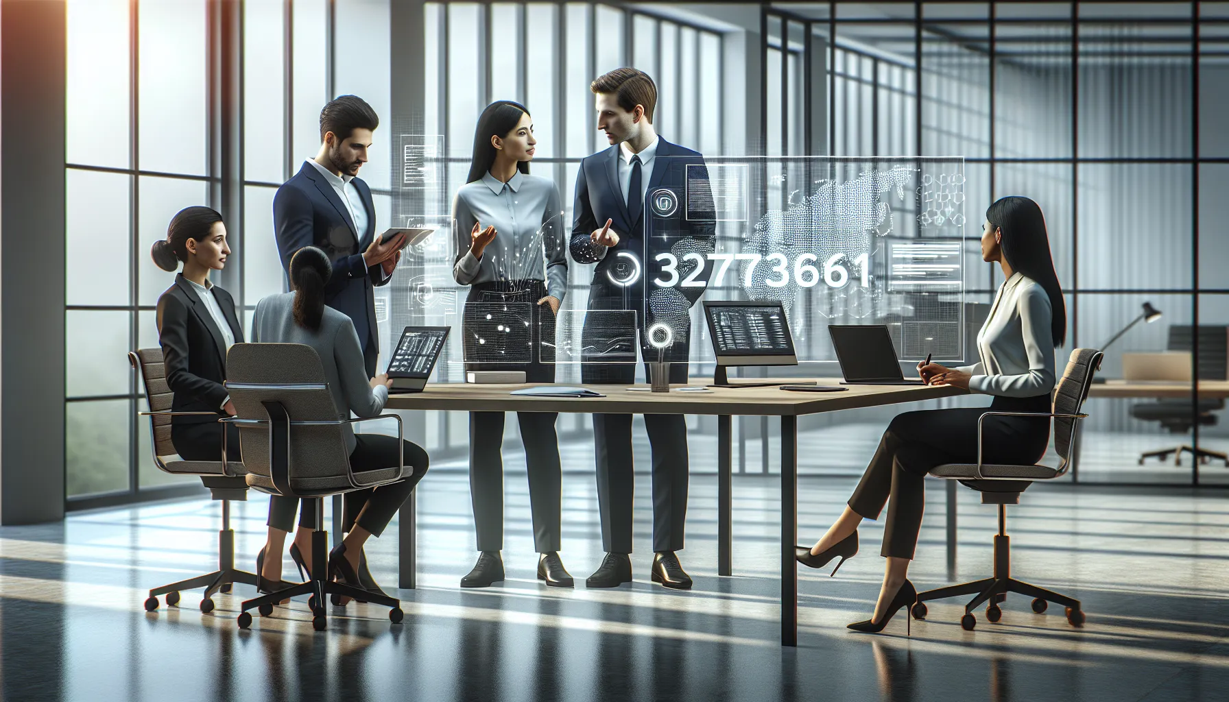 diverse team discussing data analysis in a modern office.