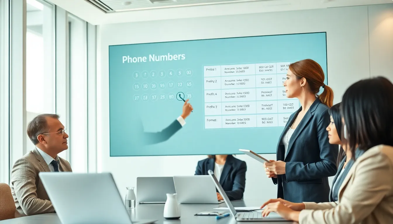 diverse team discussing phone number structures in a modern office.