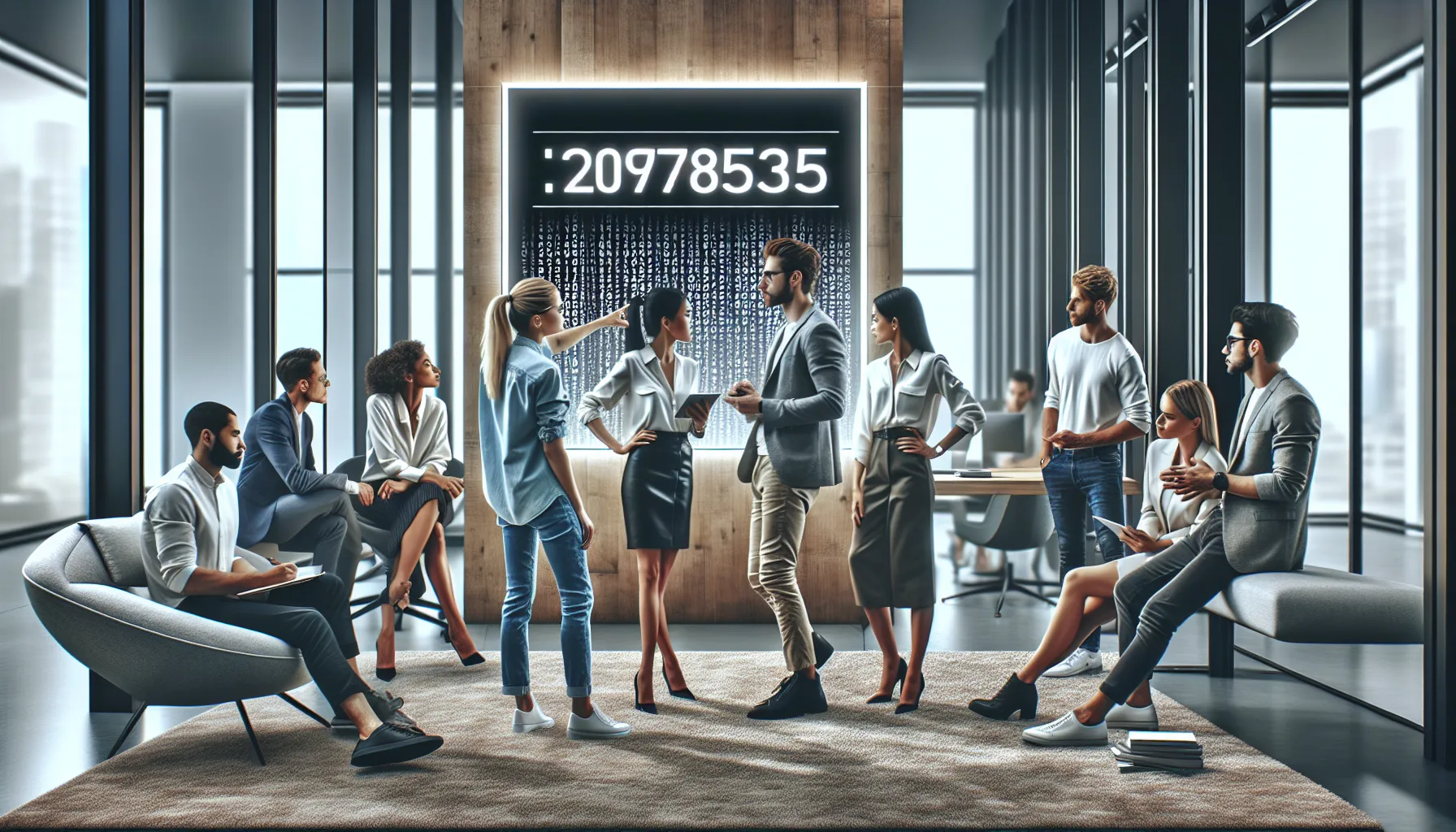 diverse professionals discussing future trends in a modern office.