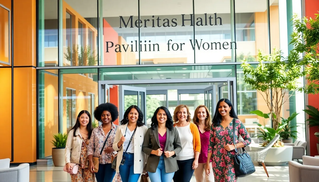 diverse women entering the Meritas Health Pavilion for Women.