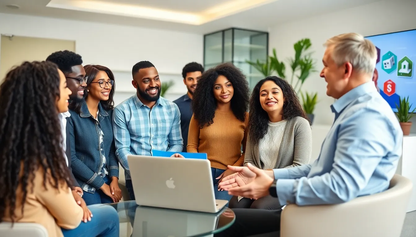 first-time home buyers discussing homeowners insurance with an agent.