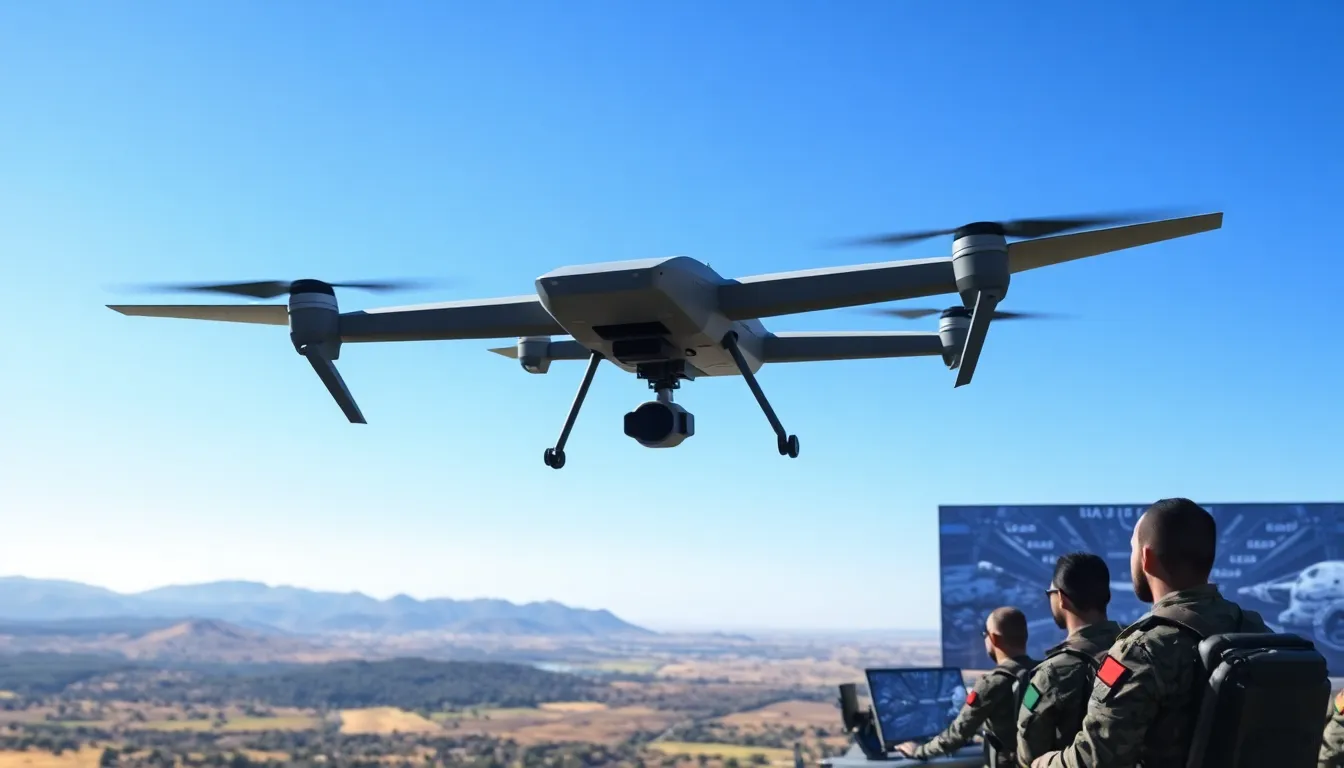 military drone monitoring landscape from a command center.