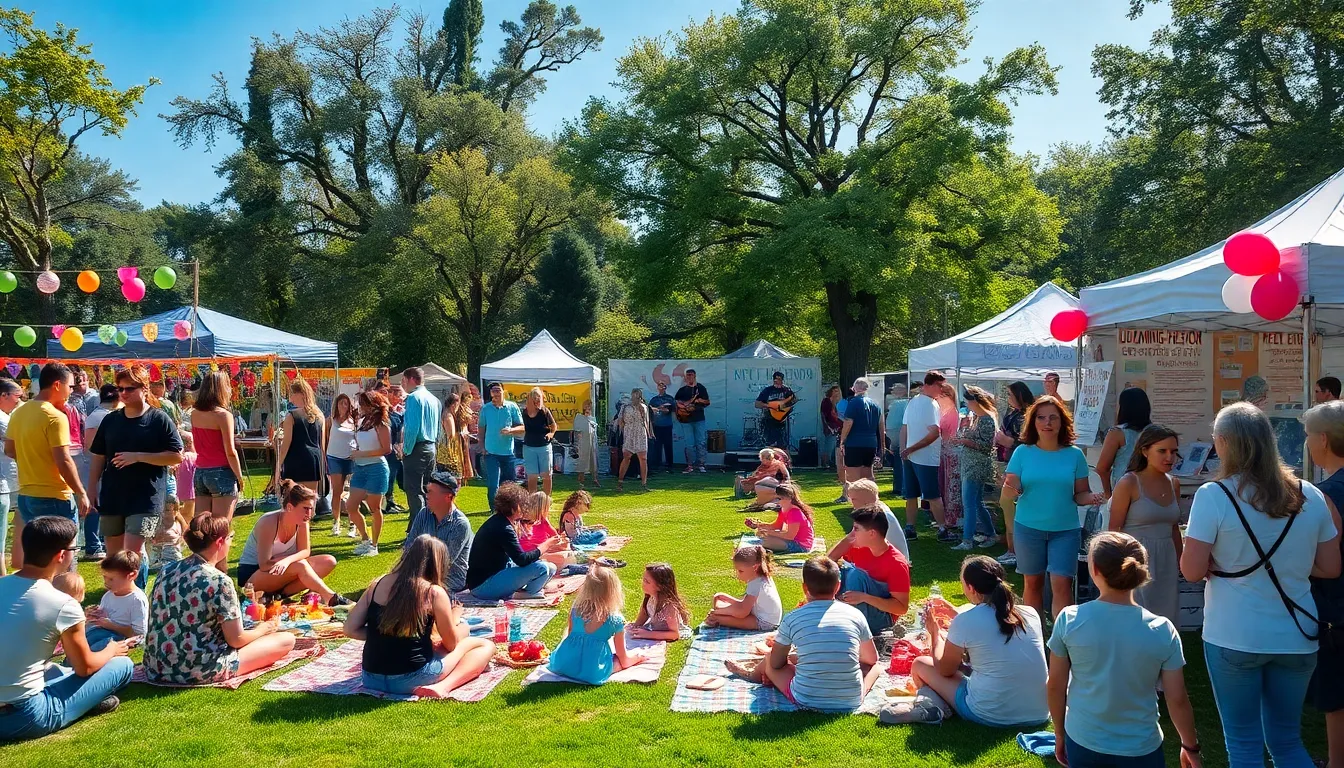 community members enjoying a thrifty outdoor event in a park.