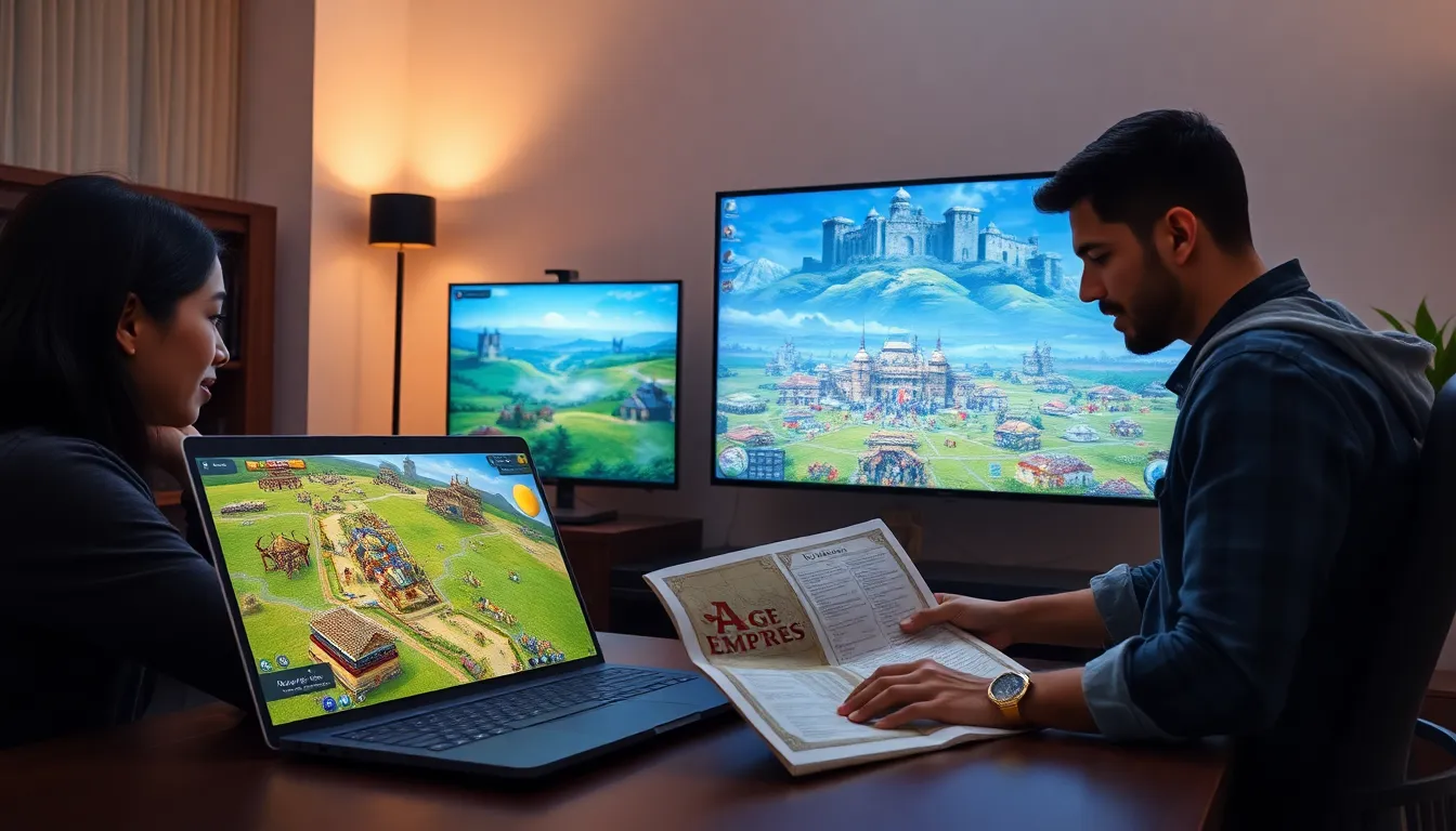 gamers strategizing over Age of Empires 2 in a modern gaming room.