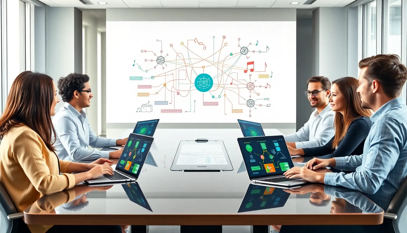 diverse IT team discussing distributed systems in a modern office.