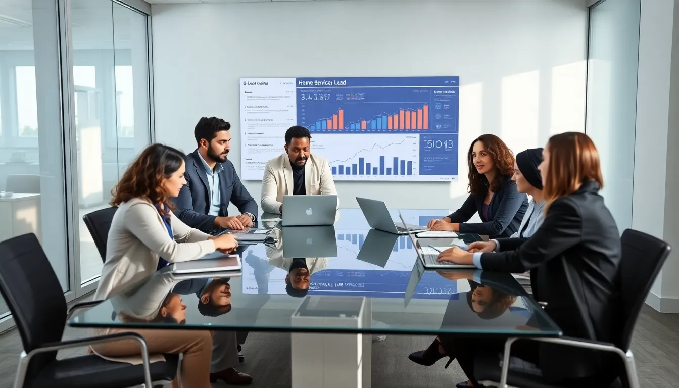 diverse team discussing lead generation strategies in a modern office