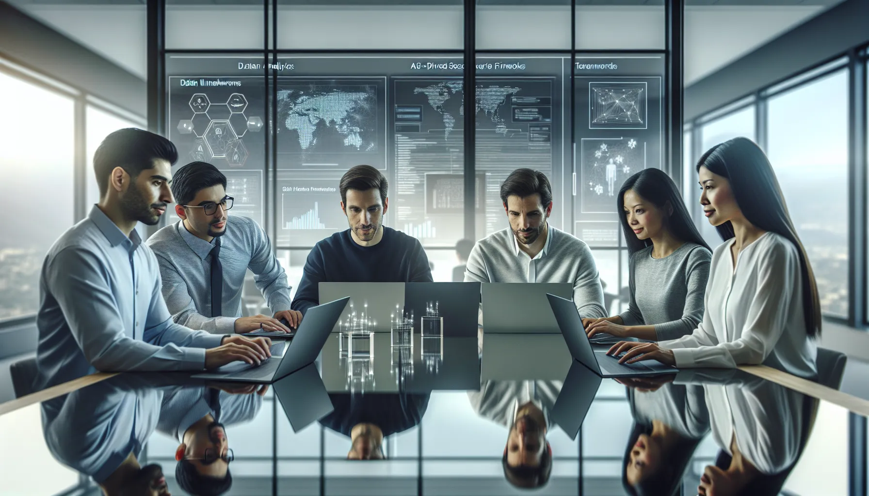diverse team collaborating on future technology solutions.