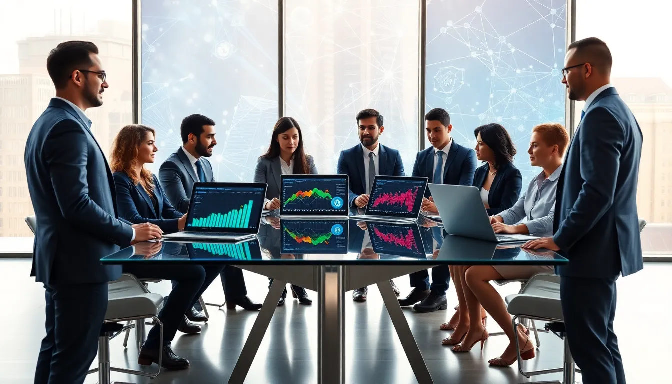 diverse team discussing technology in a modern office.