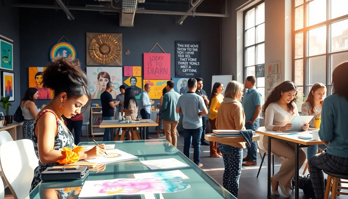 diverse individuals collaborating in a creative workspace.