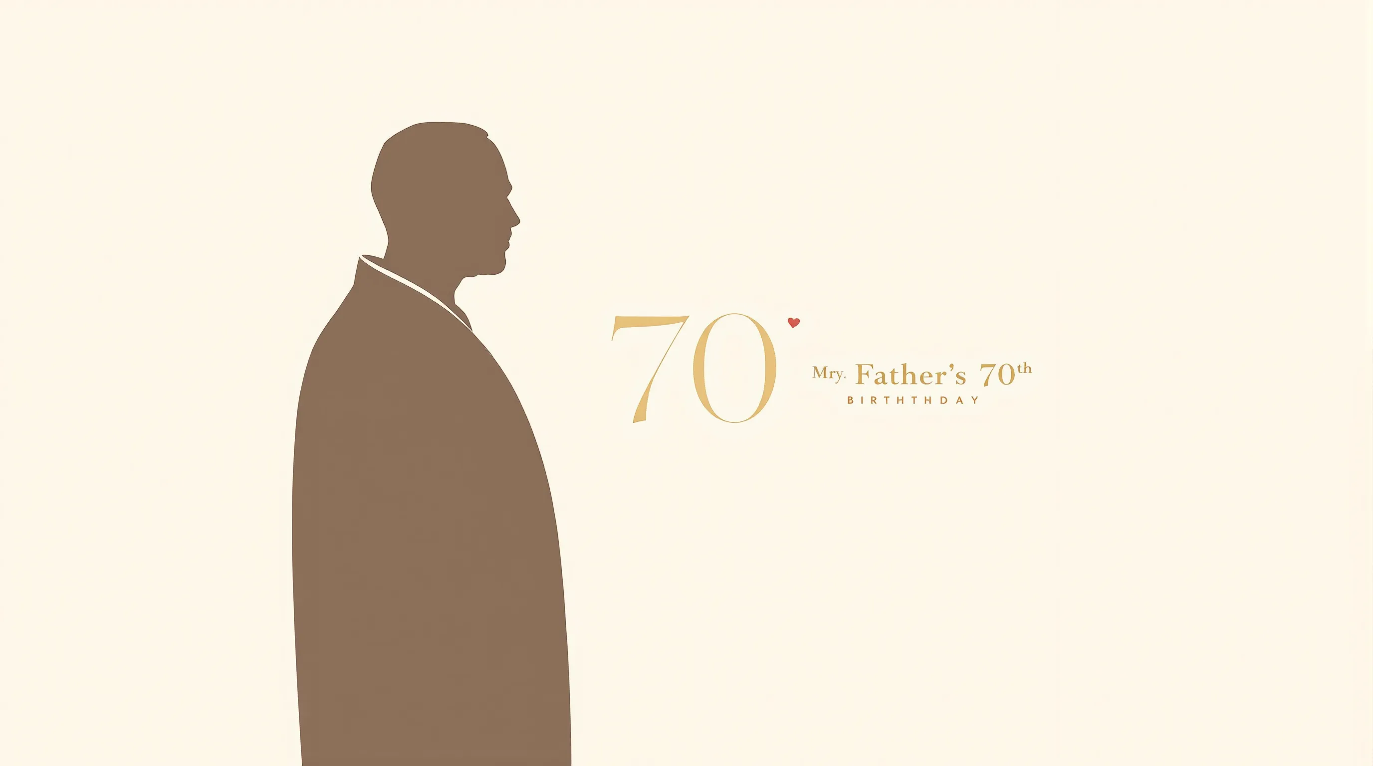 Minimalist silhouette of father figure with number 70 and heart accent on soft gradient.