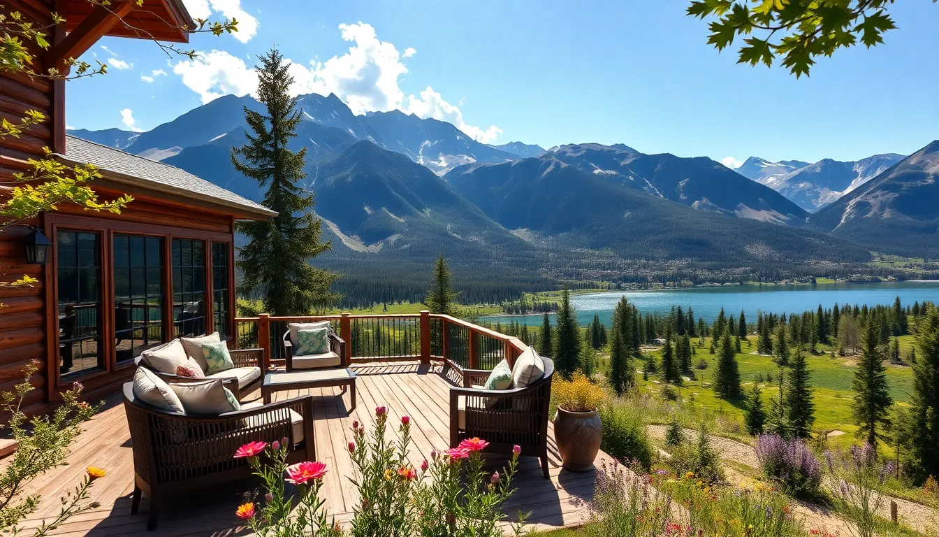scenic view of the Rocky Mountains with outdoor living space.