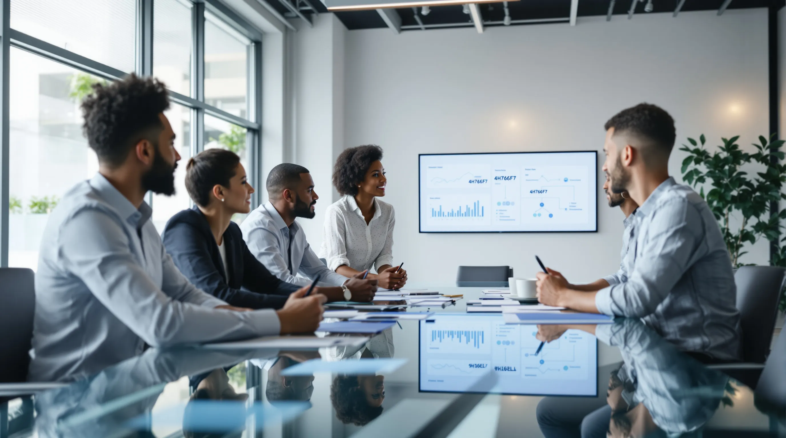 diverse team collaborating in a modern office setting.