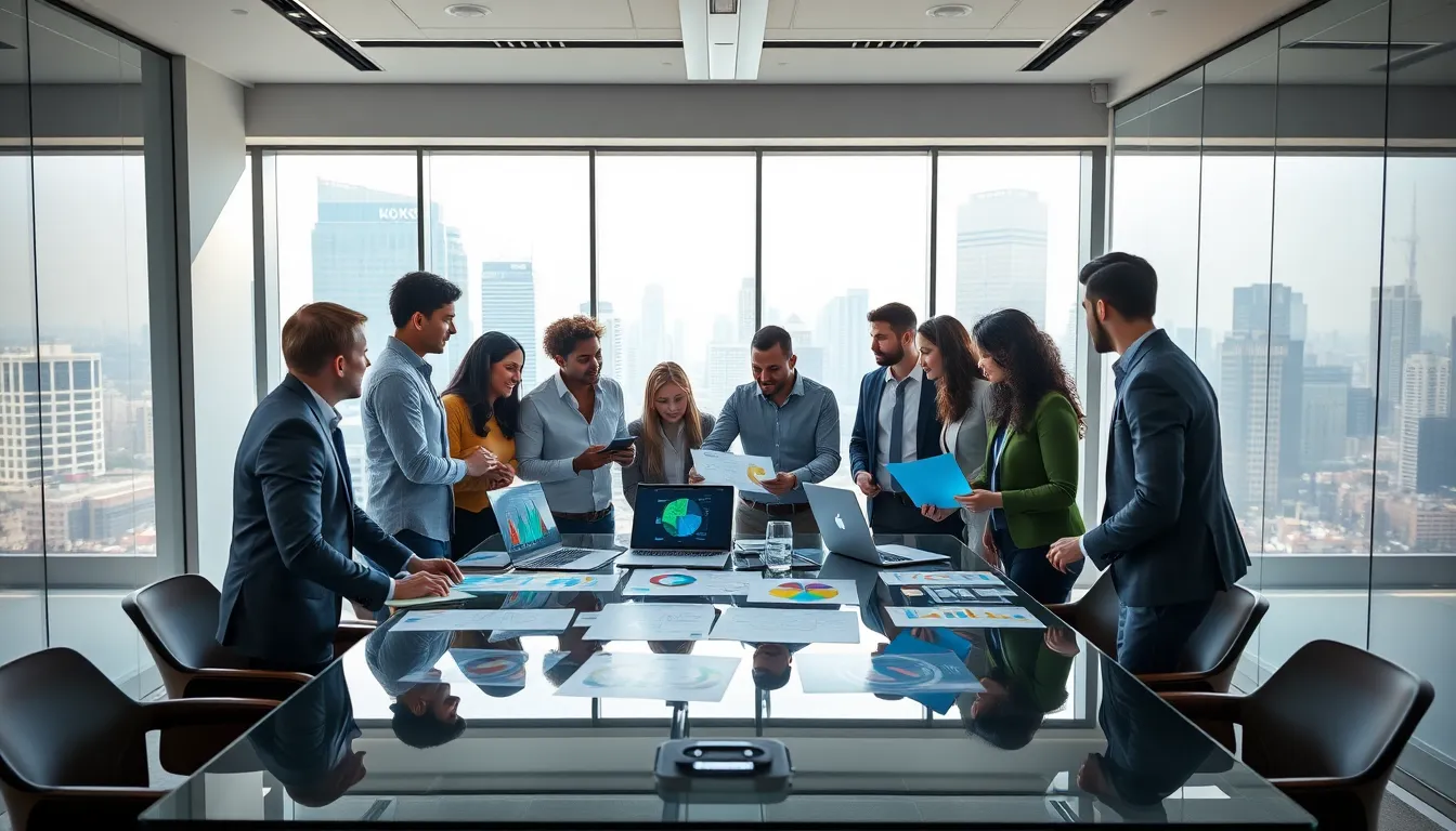 diverse professionals collaborating in a modern office on Tjfkratz concept.