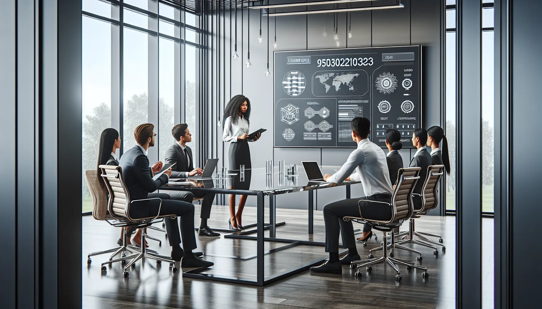 diverse team discussing the unique features of 95030210235 in a modern office.