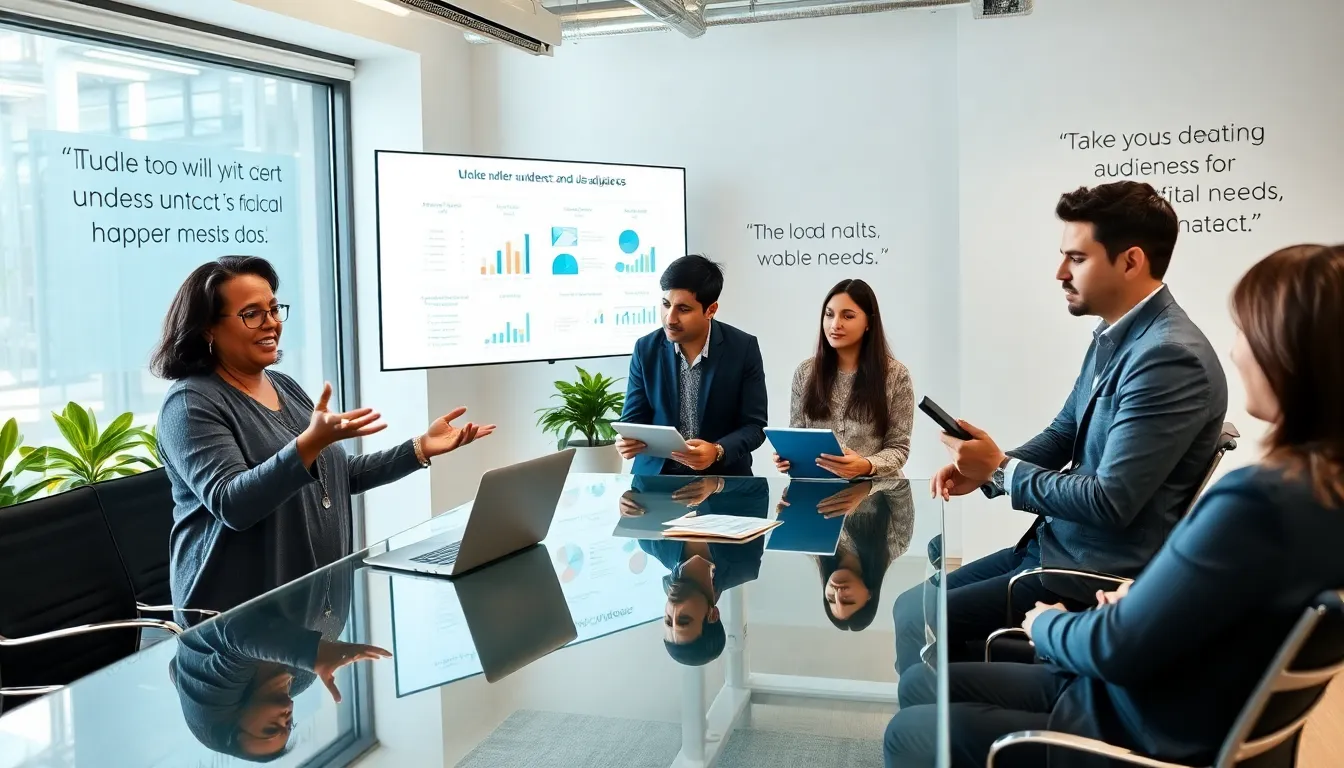 diverse team brainstorming captivating content in a modern office.