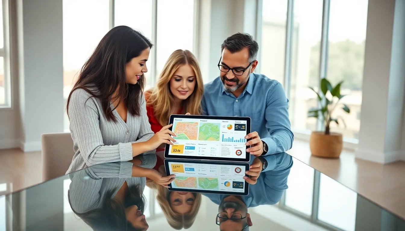 diverse rental owners discussing market insights in a modern office.