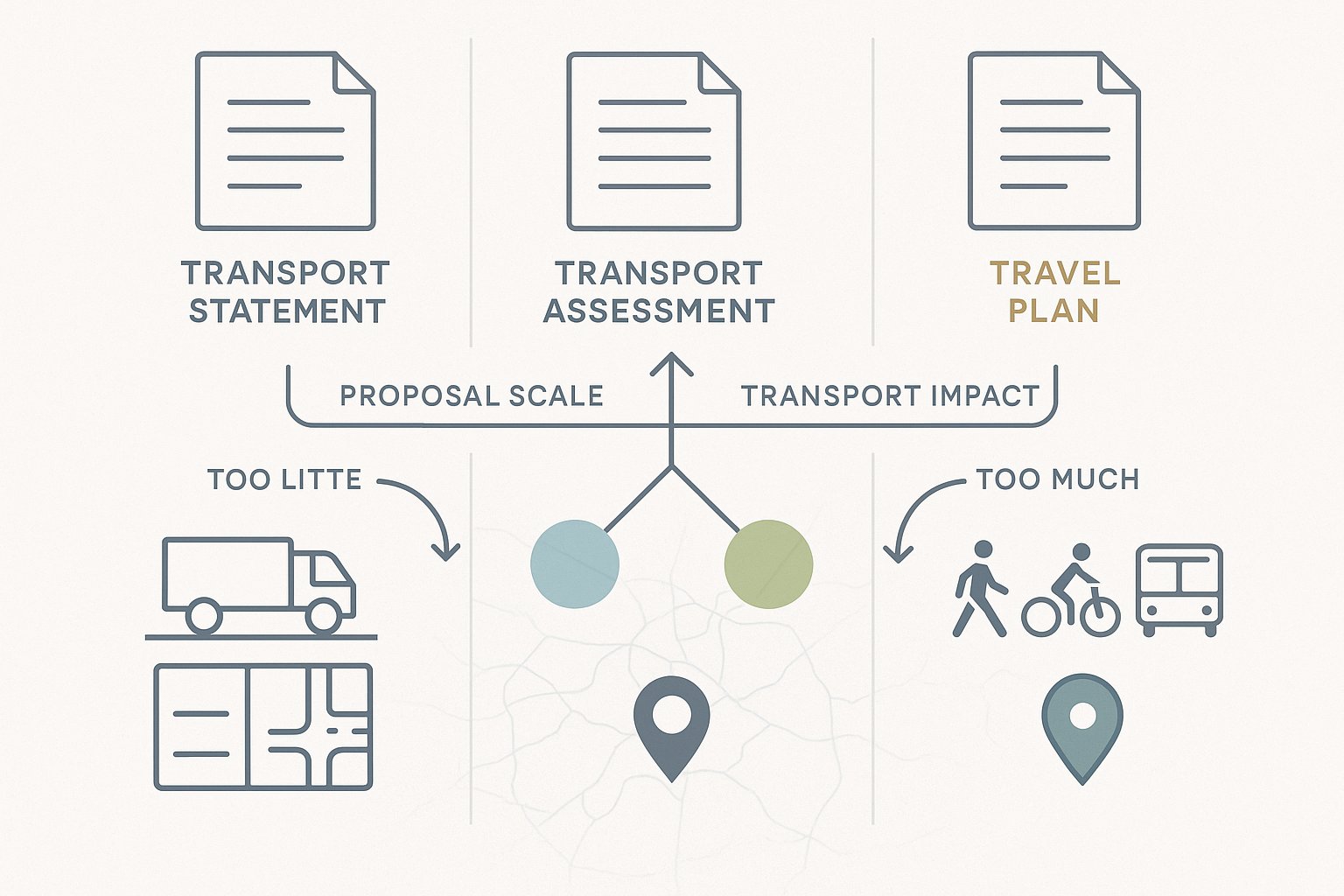 comparison infographic of three transport planning reports for Wolverhampton planning applications