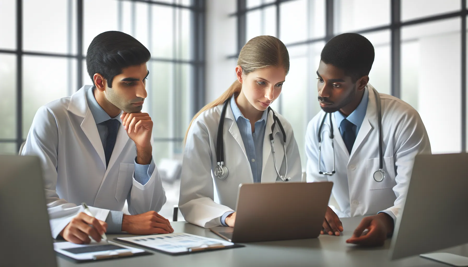 healthcare team collaborating in a modern office.
