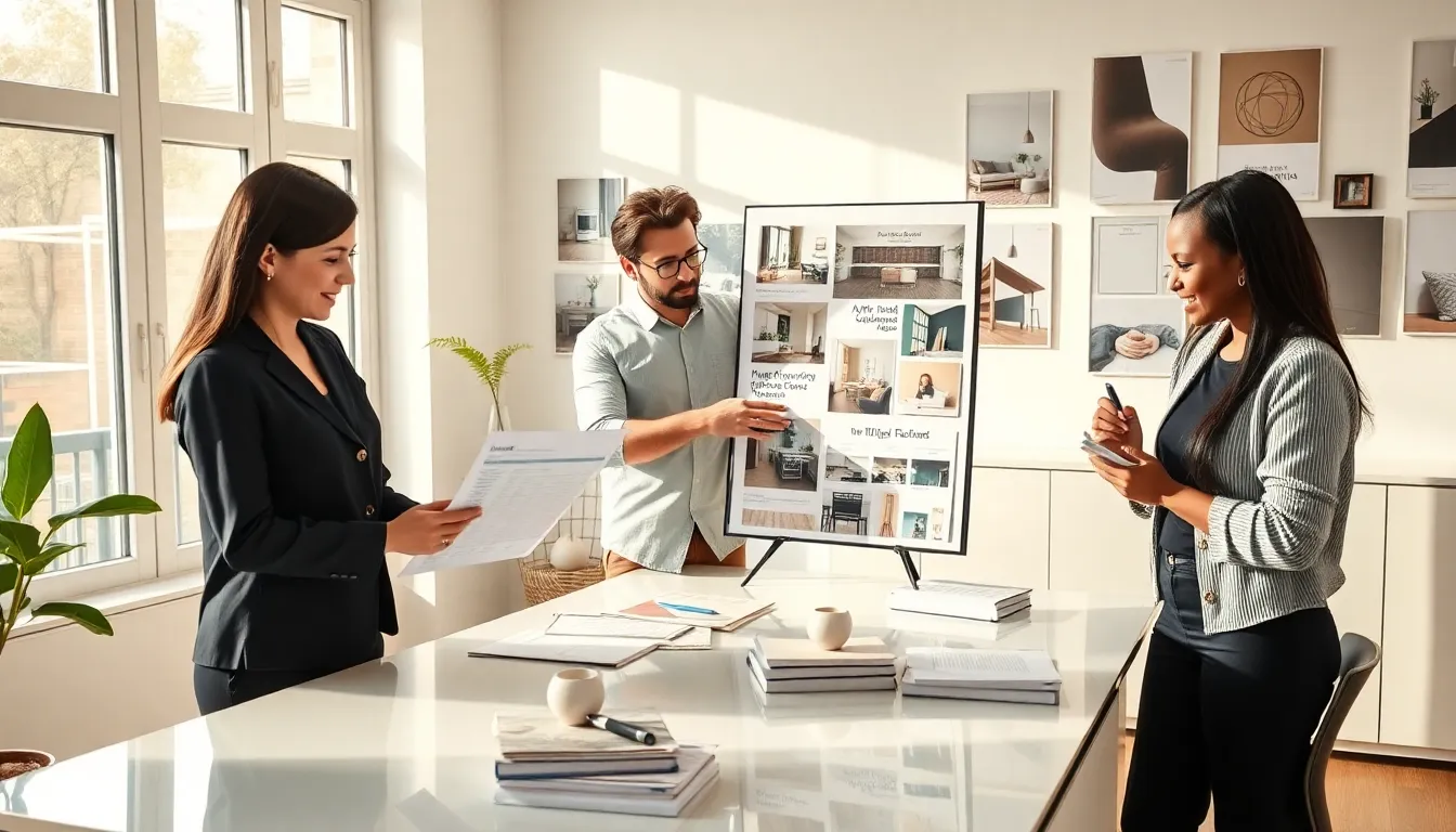 diverse team discussing budget-friendly home renovation ideas in an office.