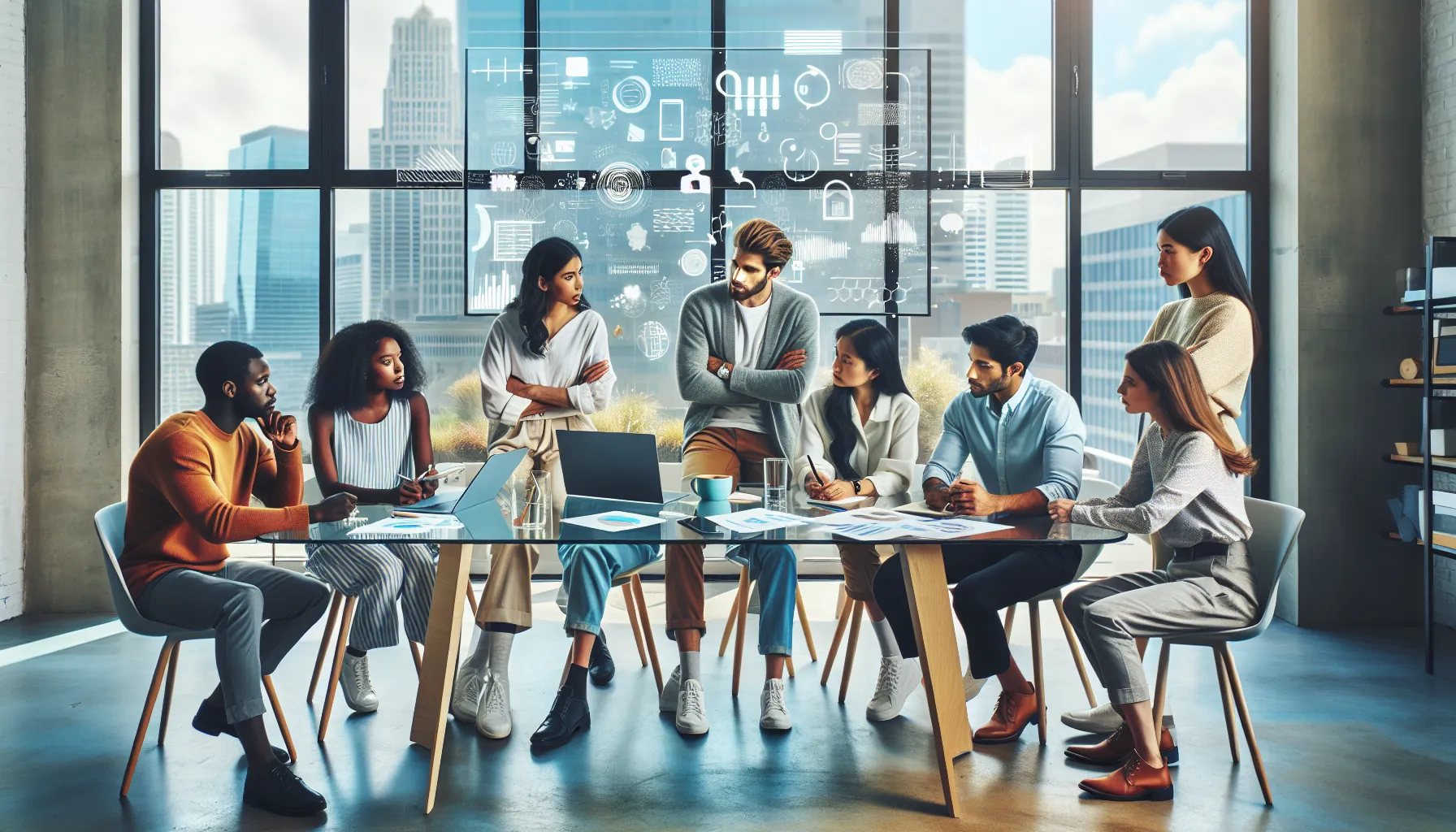 diverse professionals collaborating in a modern workshop on &Sigma;&iota;&nu;&beta;&nu;&alpha;&kappa;.