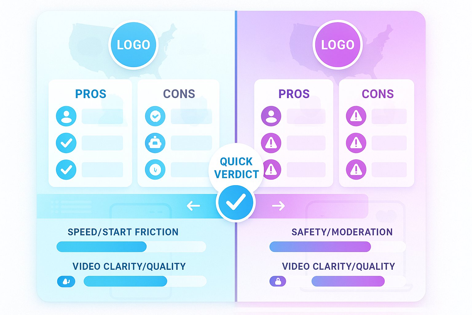 Side-by-side pros and cons comparison of two video chat platforms.