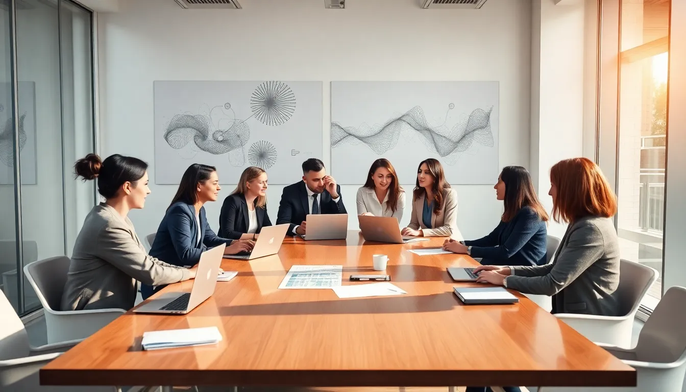 diverse professionals discussing rhtlbcnjhbz in a modern office setting.