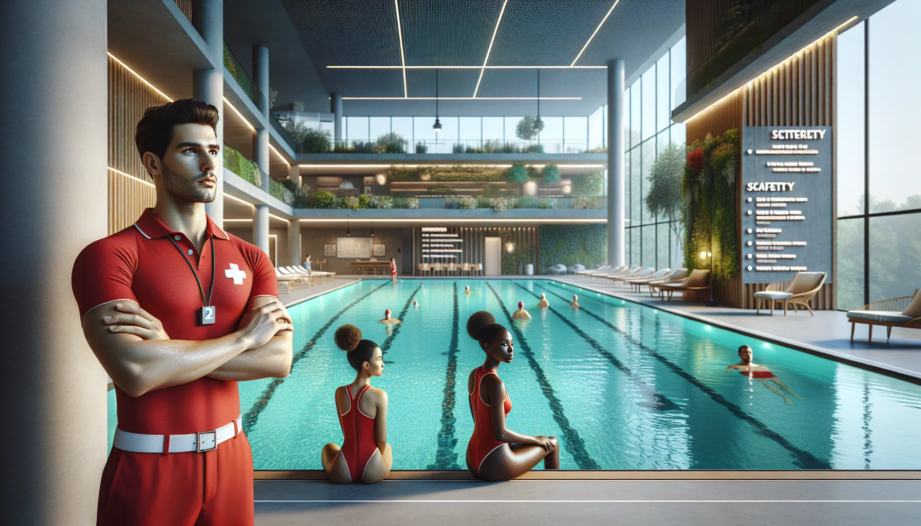 diverse lifeguards monitoring a community pool facility.
