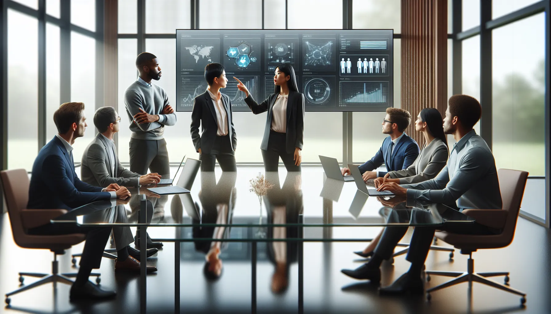 diverse team discussing data management in a modern office.