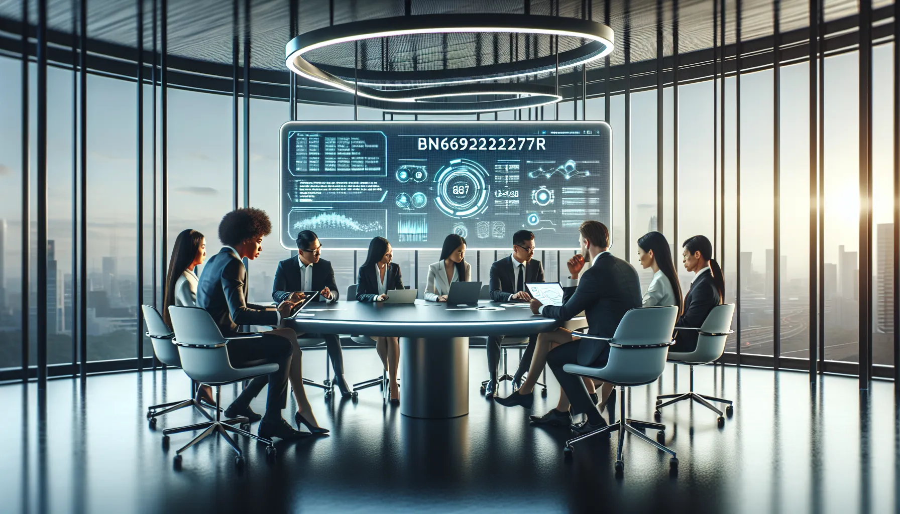 diverse team discussing technology in a modern office.