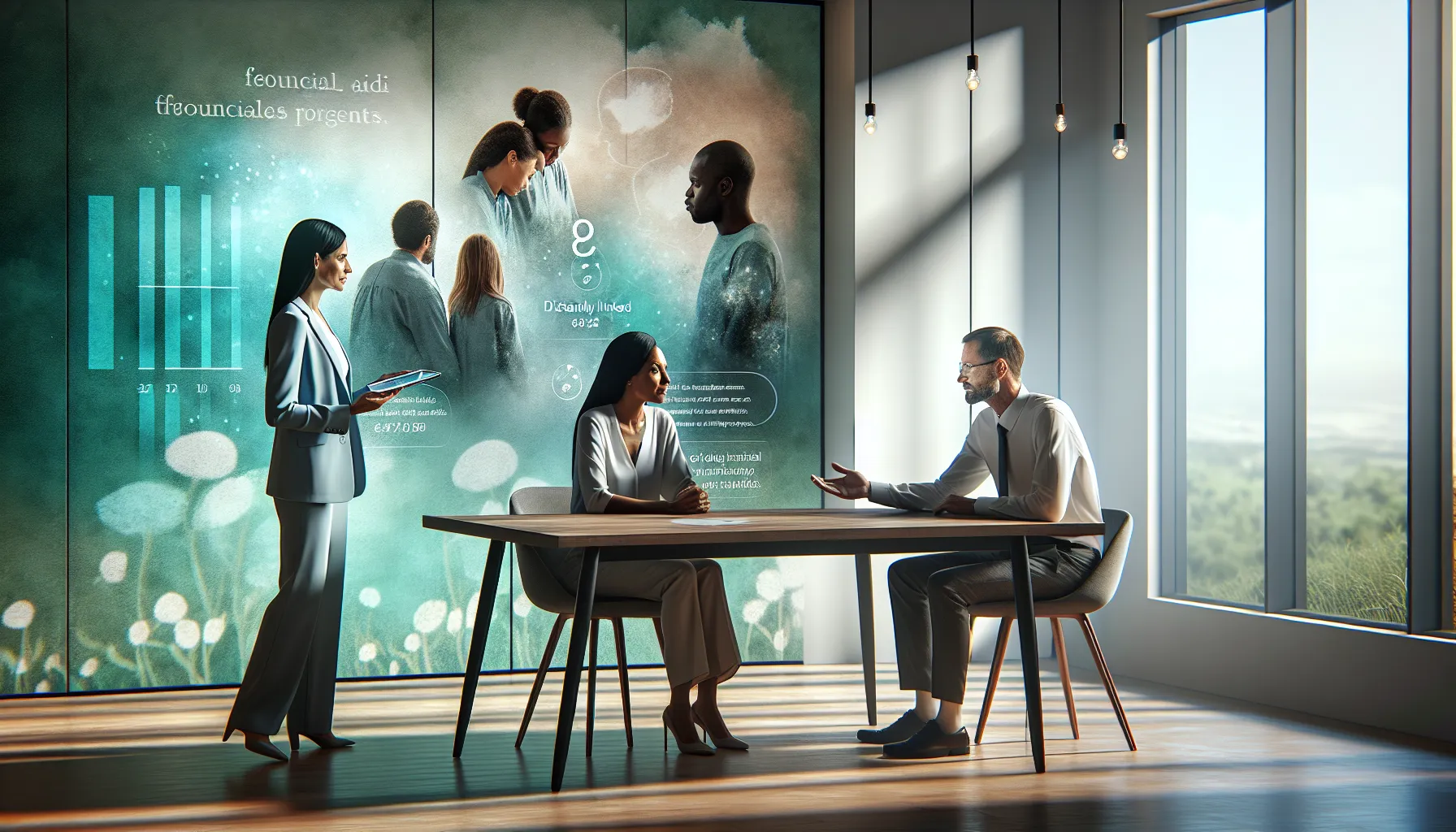 professionals discussing financial support for incarcerated individuals in a modern office.