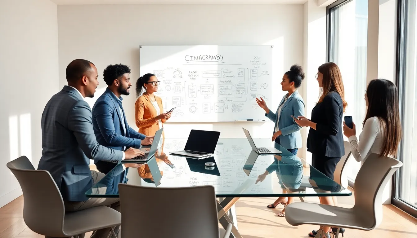 diverse team discussing innovative ideas in a modern office.