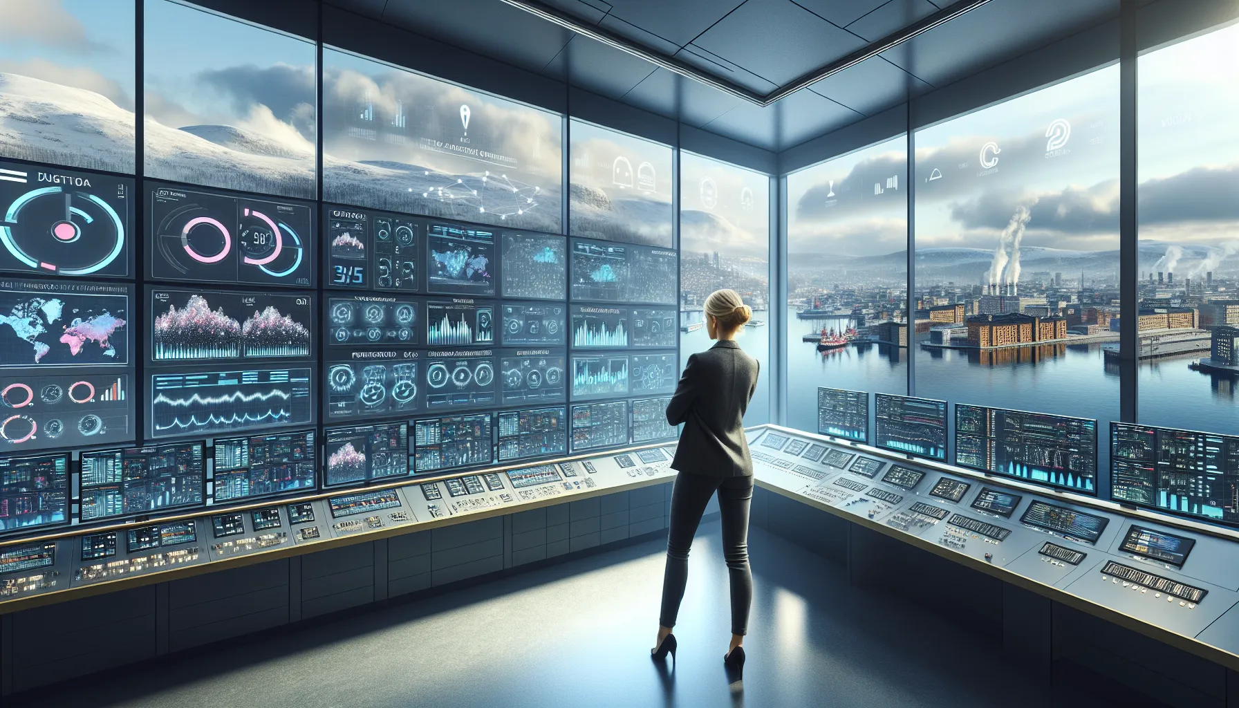 De viktigste ai-trendene innen automatisering i 2026 2 Norwegian control room in 2026 monitoring large-scale ai-driven business automation dashboards.