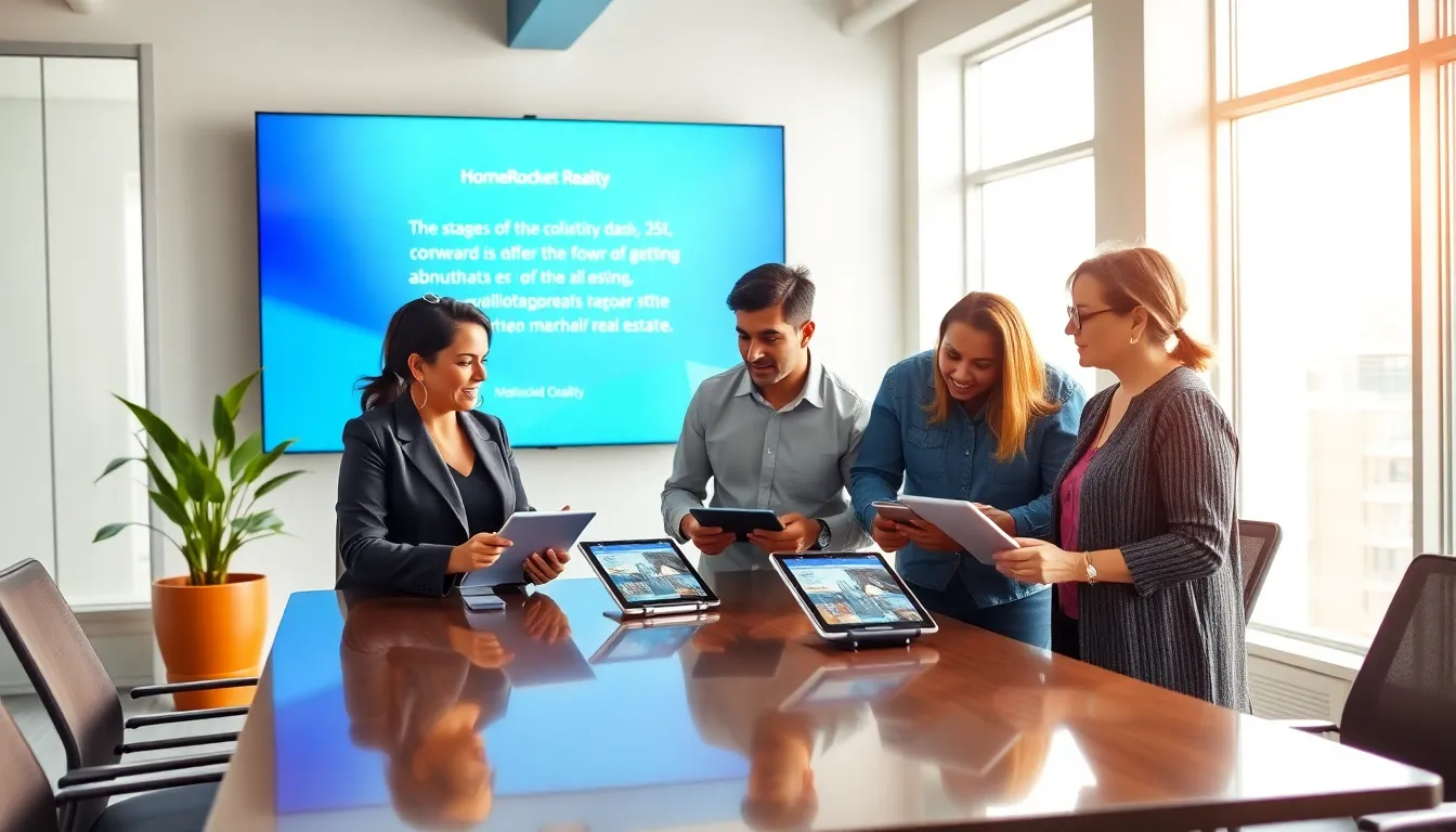 real estate professionals collaborating in a modern office setting.