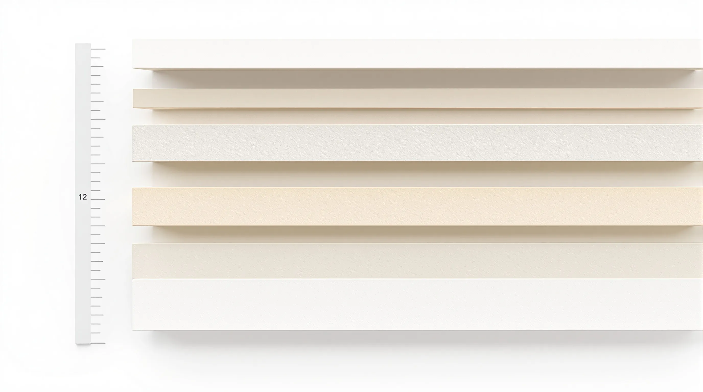 Minimalist layered rectangles showing different screed thickness categories in neutral tones.
