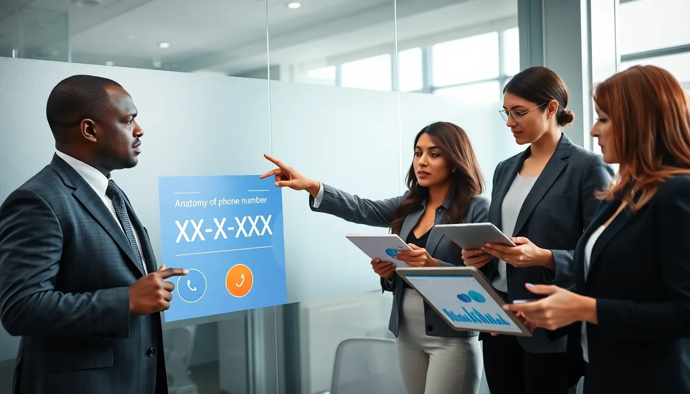 diverse team discussing the significance of phone numbers in a modern office.