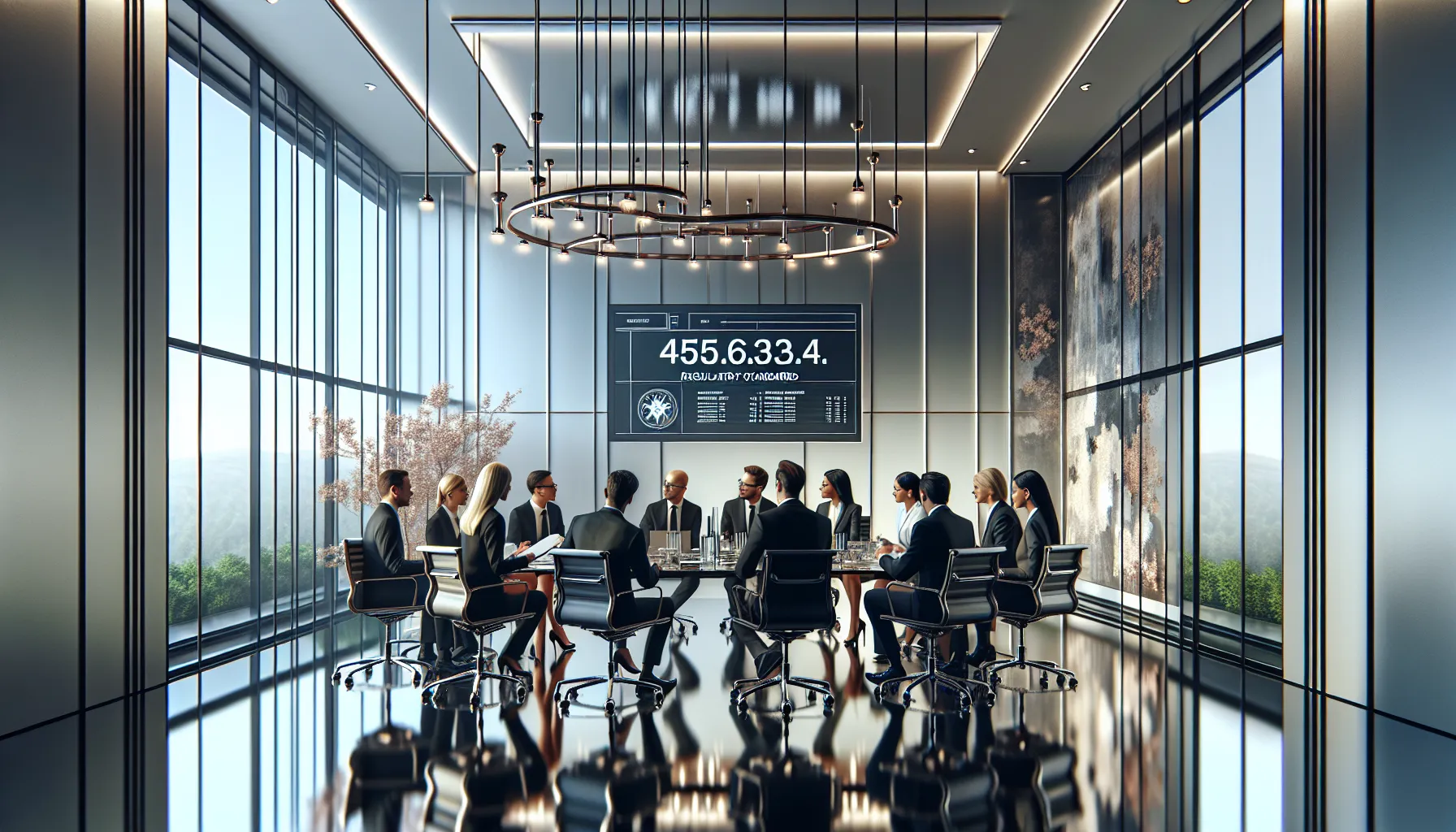 professionals discussing regulatory standards in a modern office.