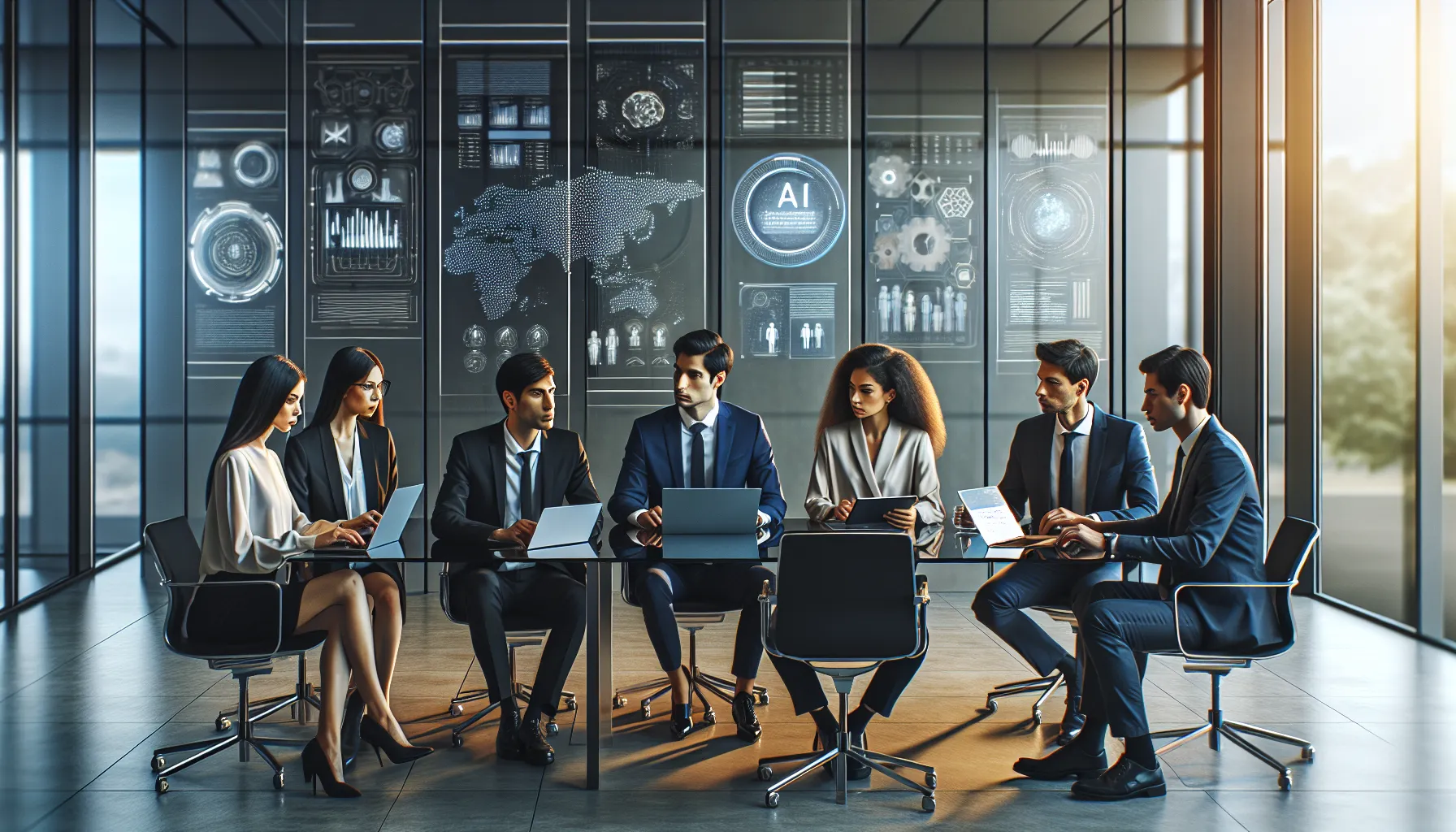 diverse team discussing digital security advancements in a modern office.