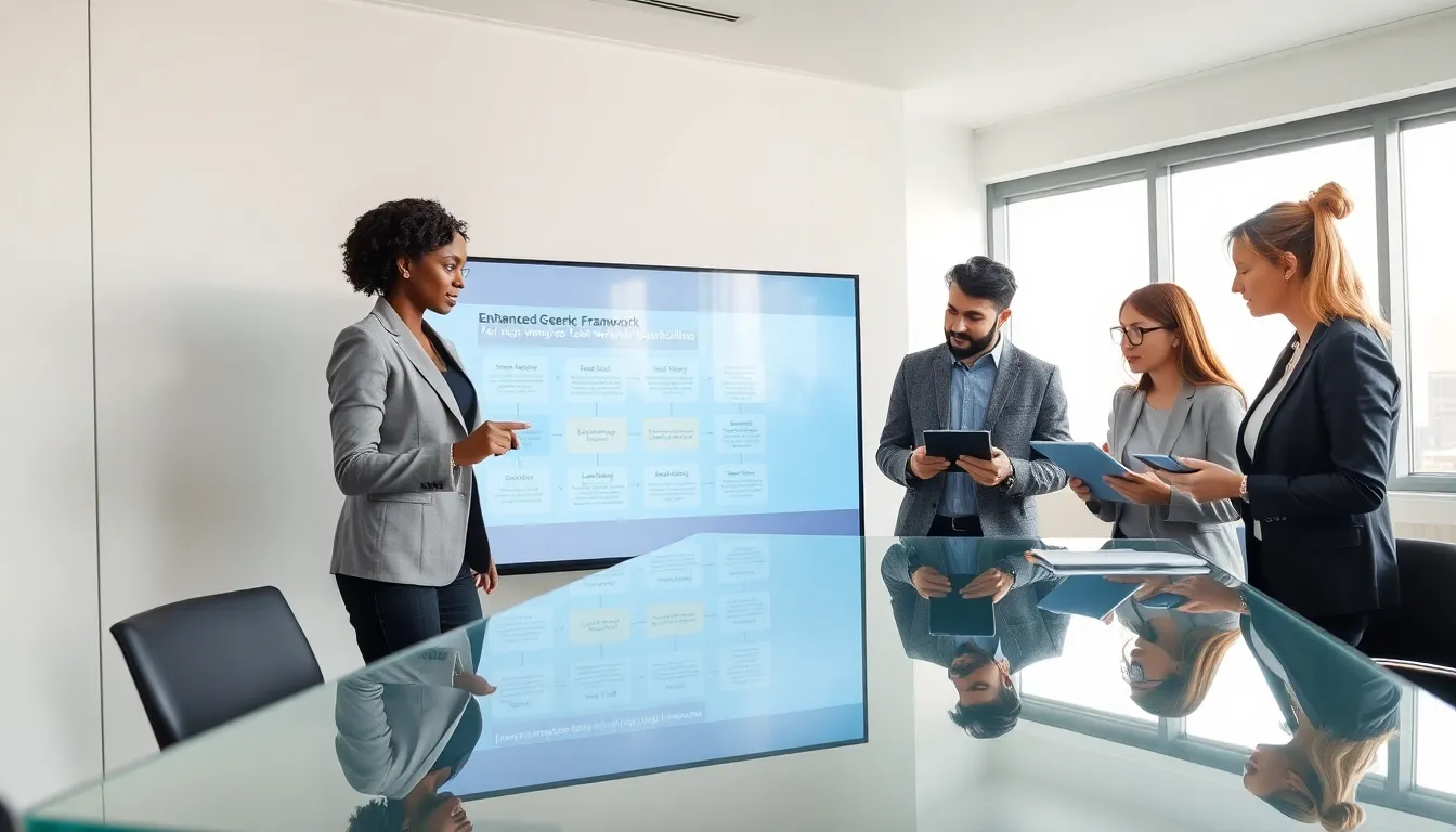 diverse team collaborating on workflow optimization in a modern office.